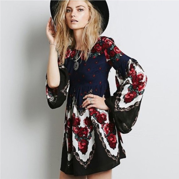Free People Falling Tapestry Floral Rose Babydoll Dress - Picture 9 of 9